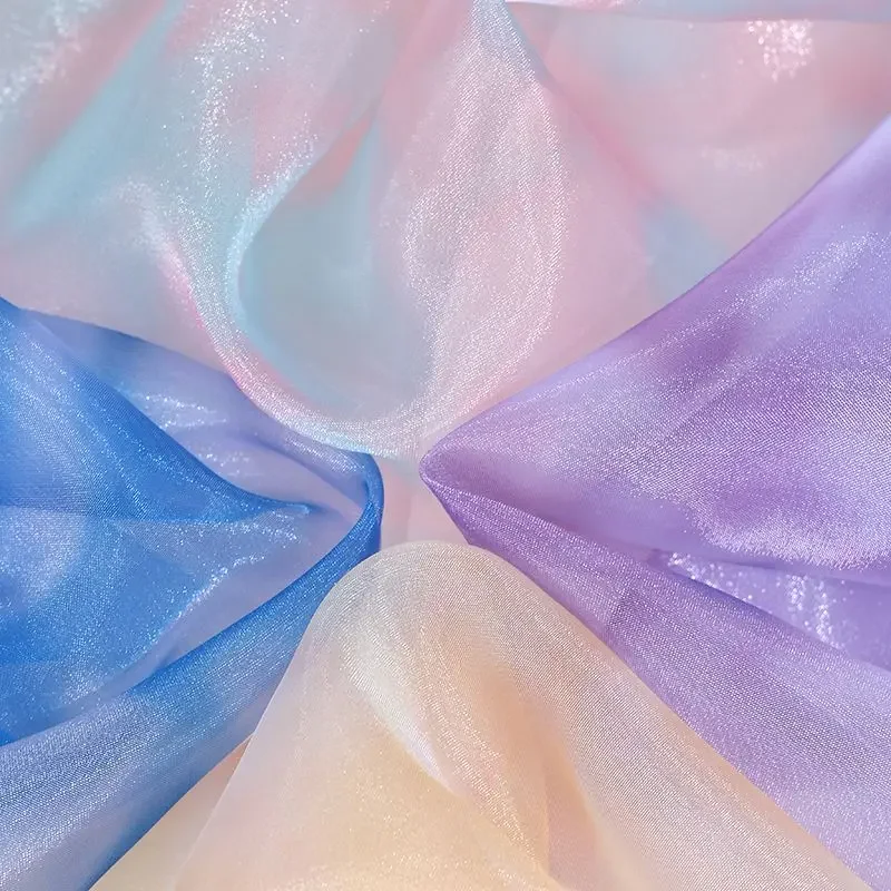 Shiny Transparent Rainbow Organza Fabric Gradient By The Meter for Clothes Dress Wedding Decoration Diy Sewing Designer Cloth