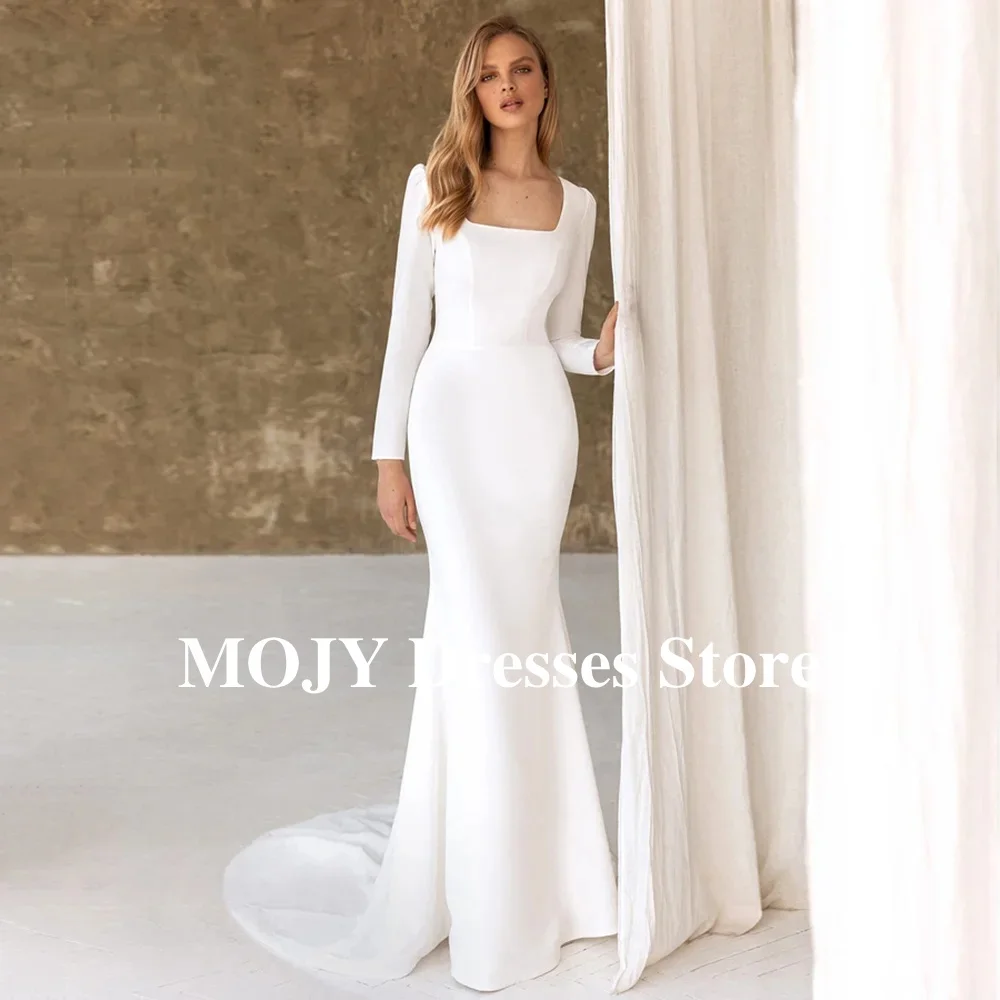 Mojy индивидуальное свадебное платье русалки с квадратным вырезом и длинными рукавами, с закрытой спиной, белые элегантные свадебные платья