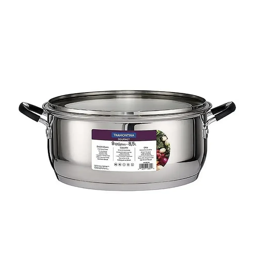 

Stainless Steel Dutch Oven 9 Quart Induction Ready Glass Lid Silicone Handles