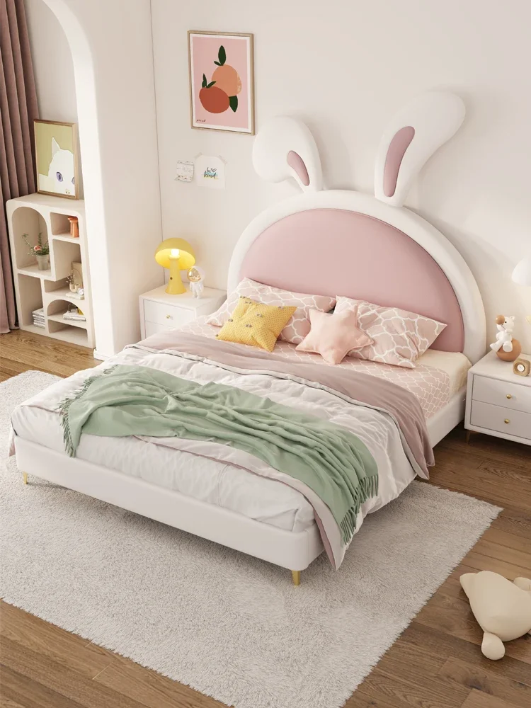 2023 New Bed Rabbit Bed Children's Bed Master King Bed Girl Modern Luxury Bedroom Soft Bag Solid Wood Bed Leather Bed