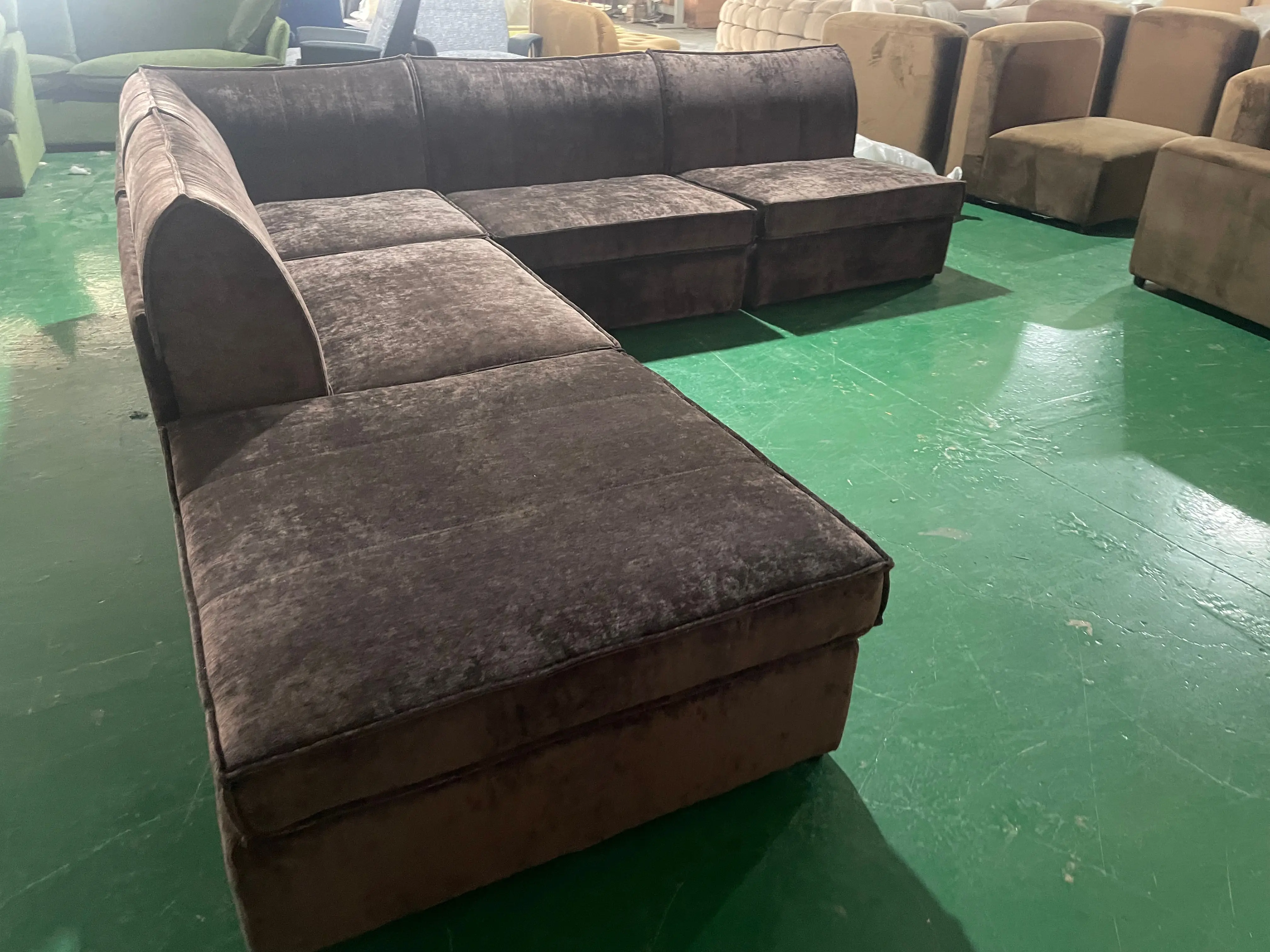 &High-Density Sponge Velvet Modular L-Shape Corner Sofa Set Tufted Reclining Cooling Features for Hotel Living Room for