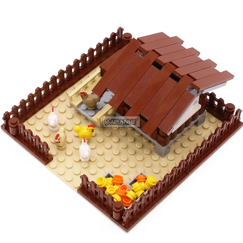 Marumine 138PCS Farm Chicken Building Blocks Classic Construction MOC Bricks Assembling House Model Kit Kids Chrismas Toys