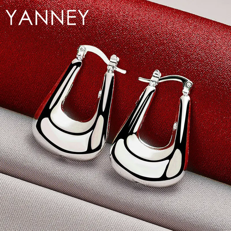 

23MM 925 Sterling Silver Glossy Geometric Hoop Earrings For Women Fashion Charm Wedding Party Gift Jewelry Accessories