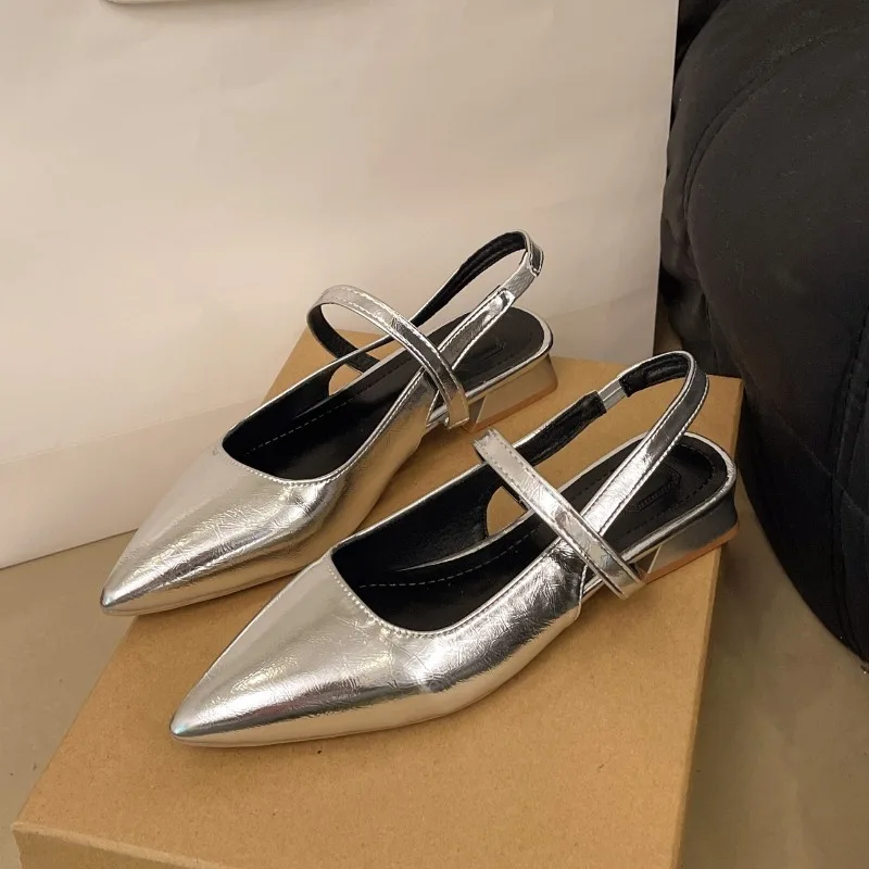 صنادل نسائية صيفية فاخرة بمقدمة مدببة أحذية البغال أحذية نسائية أنيقة بكعب منخفض متجرد للحفلات Sandalias #3