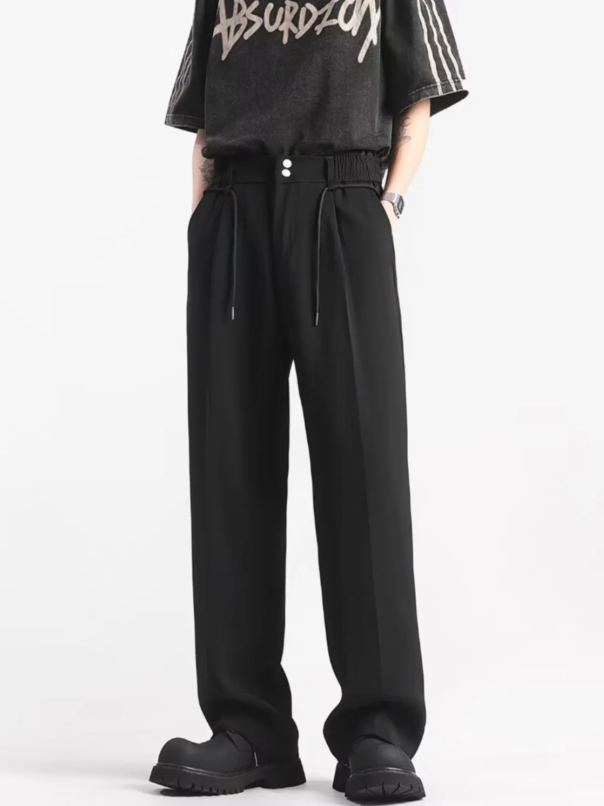 

Casual Men's Straight Leg Pants Dra Suit Trousers Spring Autumn Loose Fit Premium Feeling Long Trousers Youth Faion