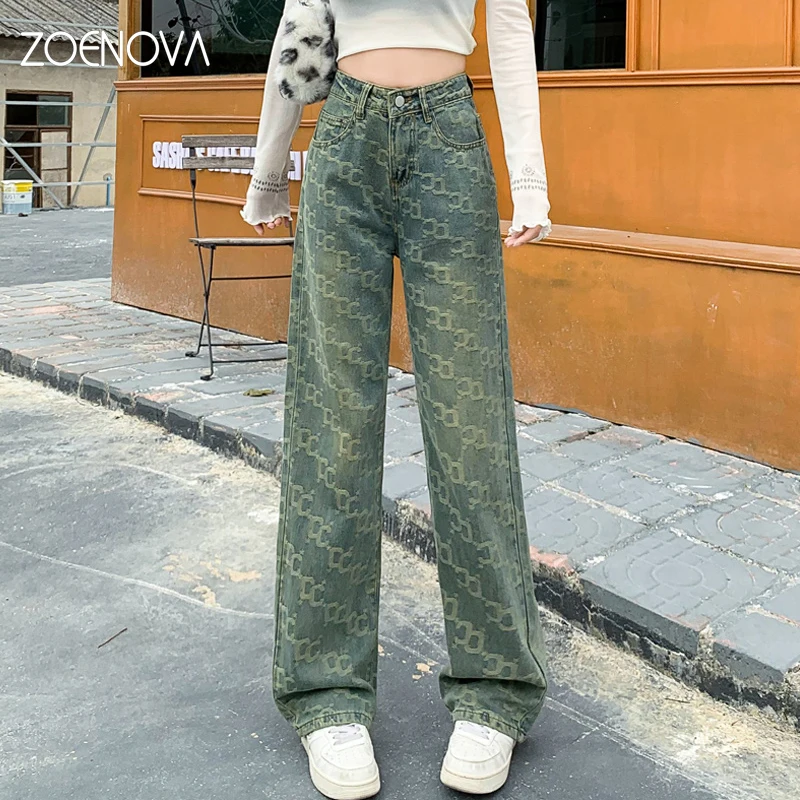 ZOENOVA Korean Version Street Y2K High Quality Soft Women's Jeans Spring New Cool Girl Casual High Waist Straight Wide Leg Pants