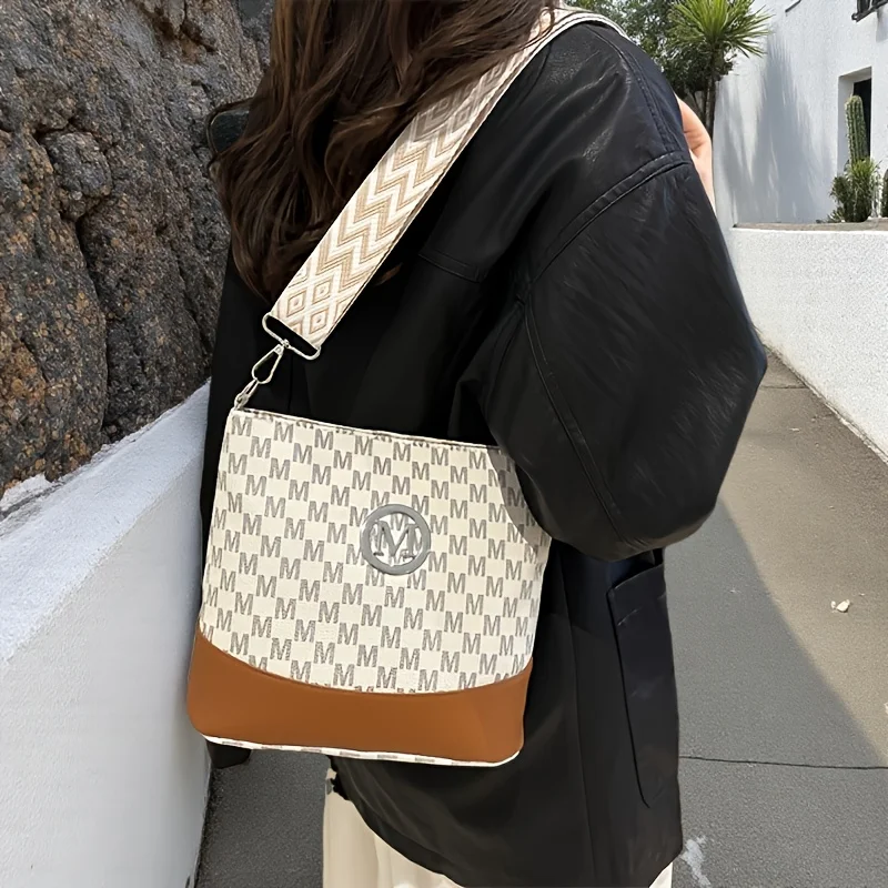 Women's Crossbody Tote Bag Multi-Layer Bucket Bag - Structured Lining, Dark Brown/Black/White - Versatile for Commuting, Shopping, Work, Formal and Everyday Use - Highlights the Fabric Texture and Sop image 6
