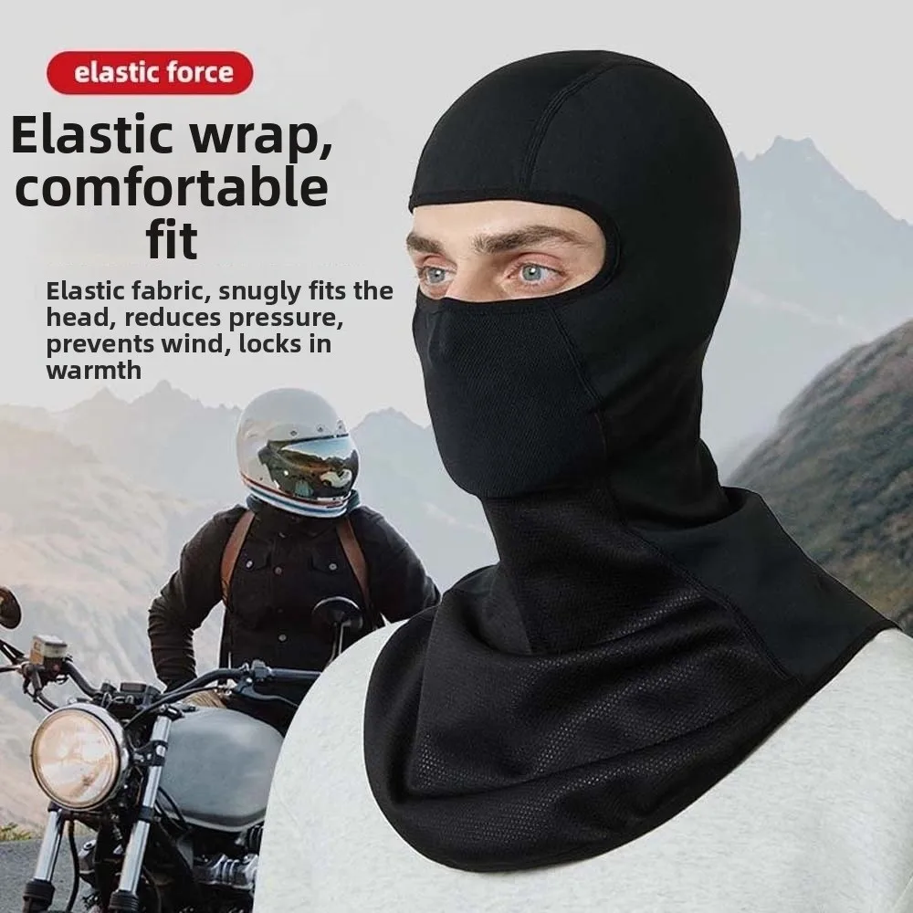 Warm Lining Winter Balaclava Mask Extended Collar Dustproof Guard Cycling Helmet Liner Solid Black Elastic Yarn