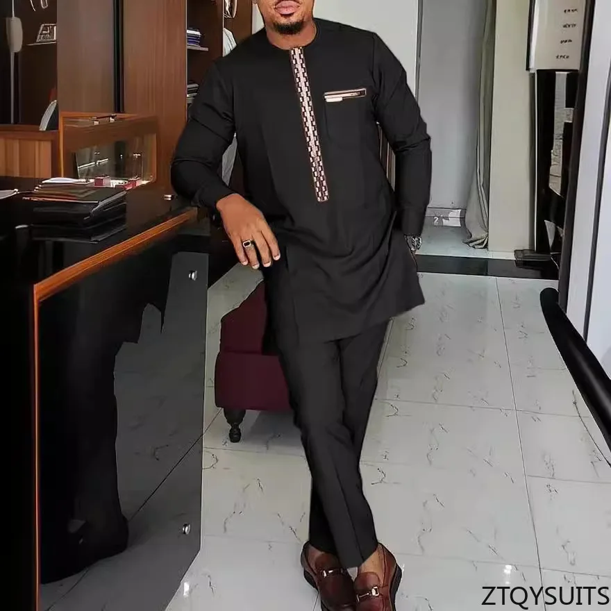 New Dashiki Men's Suit, White Round Neck Long Sleeve, Luxury Brand Men's Suit, Casual Slim Fit, Men's Suit, Wedding Evening Suit