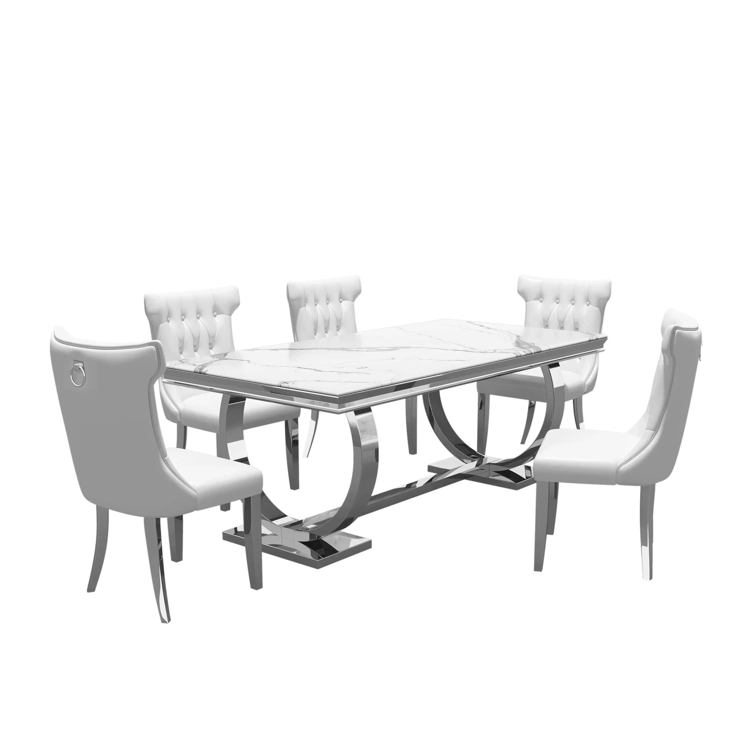 

# Для современной роскошной мебели для ресторана. Мраморная столешница и обеденный стол из нержавеющей стали с 6-8, 8-местными стульями.