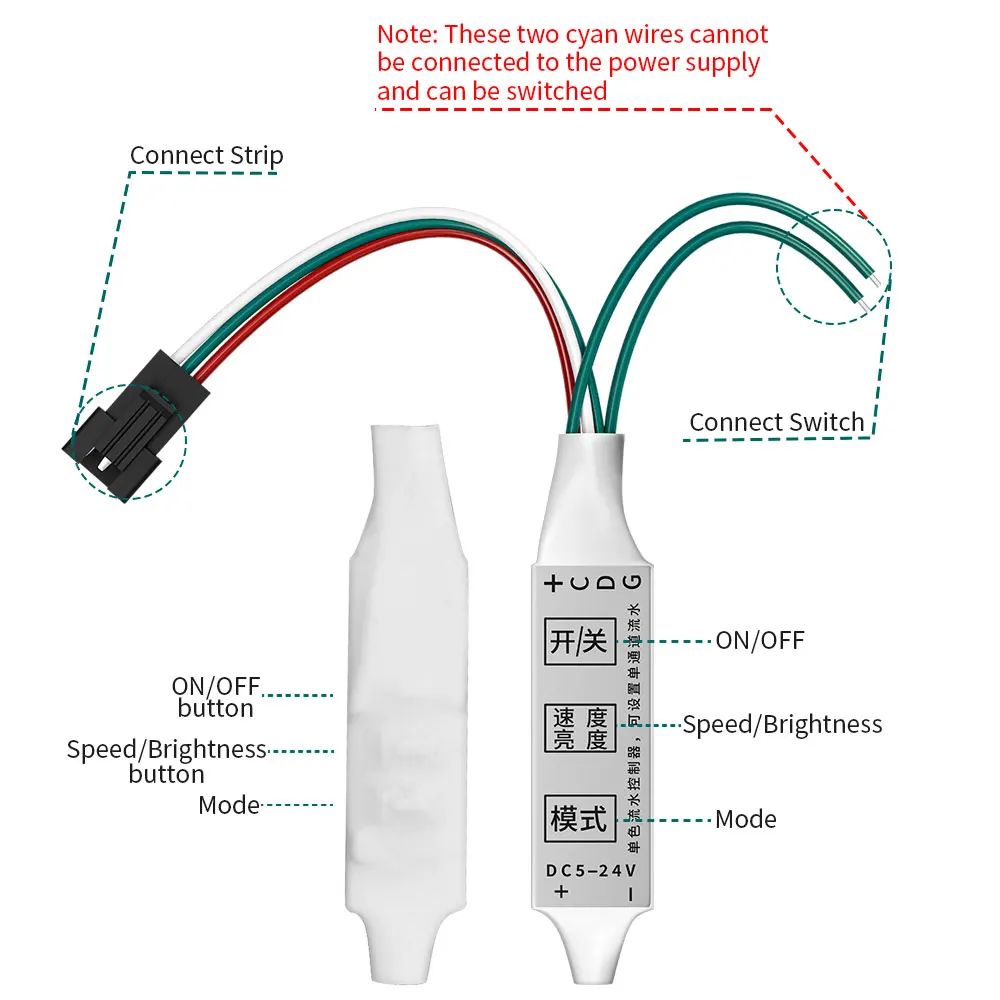 WS2811 LED Single Color Lights Controller White/Warm White Running Water Flowing Horse Race led Strip Lights Dimmers DC5V-DC24V