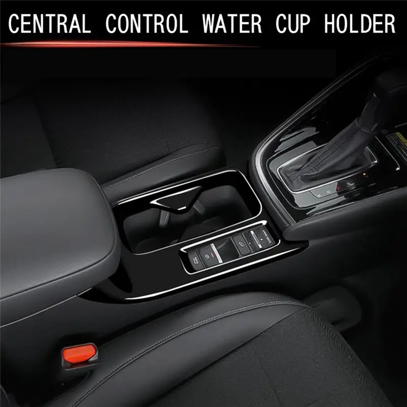 CYL-Car Center Console Water Cup Holder Decoration Cover Trim Stickers for Honda HRV HR-V Vezel 2021-2022 Glossy Black RHD