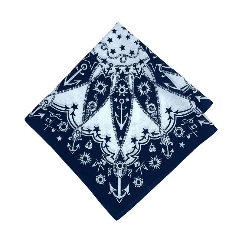 Navy Blue High Quality Hip Hop Cotton Square Scarf Men Sailboat Nautical Bandana Scarf Headband Paisley Gifts For Boys/Girls