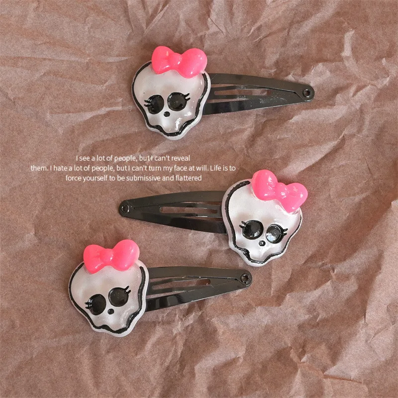 Pince à cheveux gothique rose crâne, pince BB à nœud papillon noir, accessoires pour cheveux Punk pour femmes et filles, fête d'halloween heureuse, 1/2/5/10 pièces
