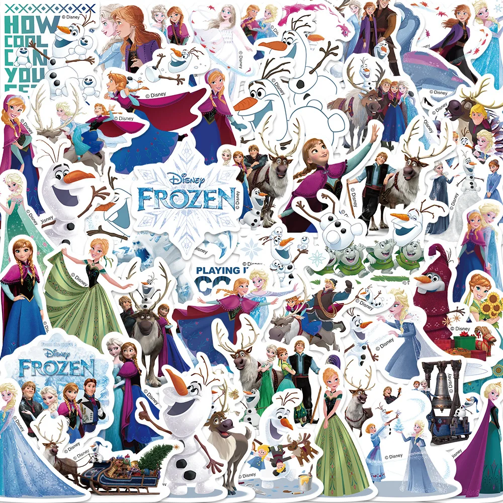 50PCS Cartoon Disney Frozen Anna Elsa Movie Stickers Anime Book Skateboard Laptop Motorcycle Cute Kawaii Sticker Pack Kids Toy