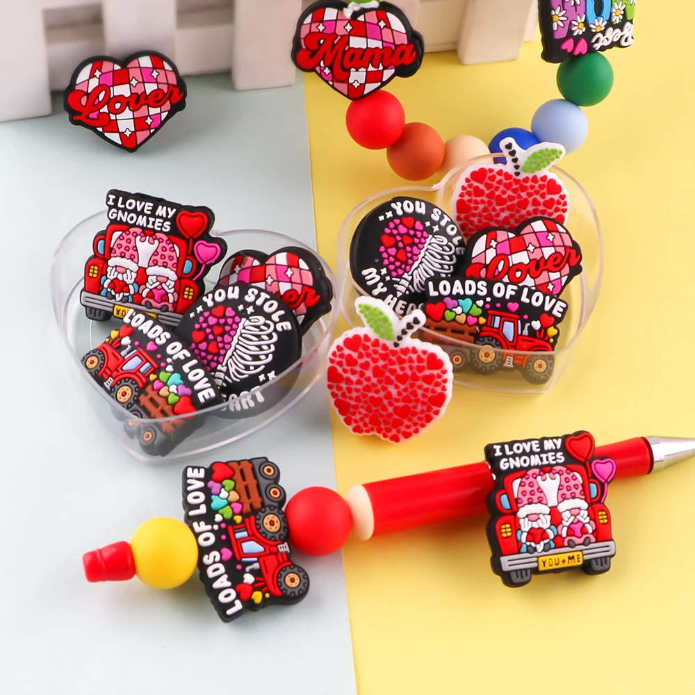 Sunrony 5/10Pcs New Focal Silicone Beads Valentine Series Love Bead For Jewelry Making DIY KeyChain Necklace Bracelet Accessorie