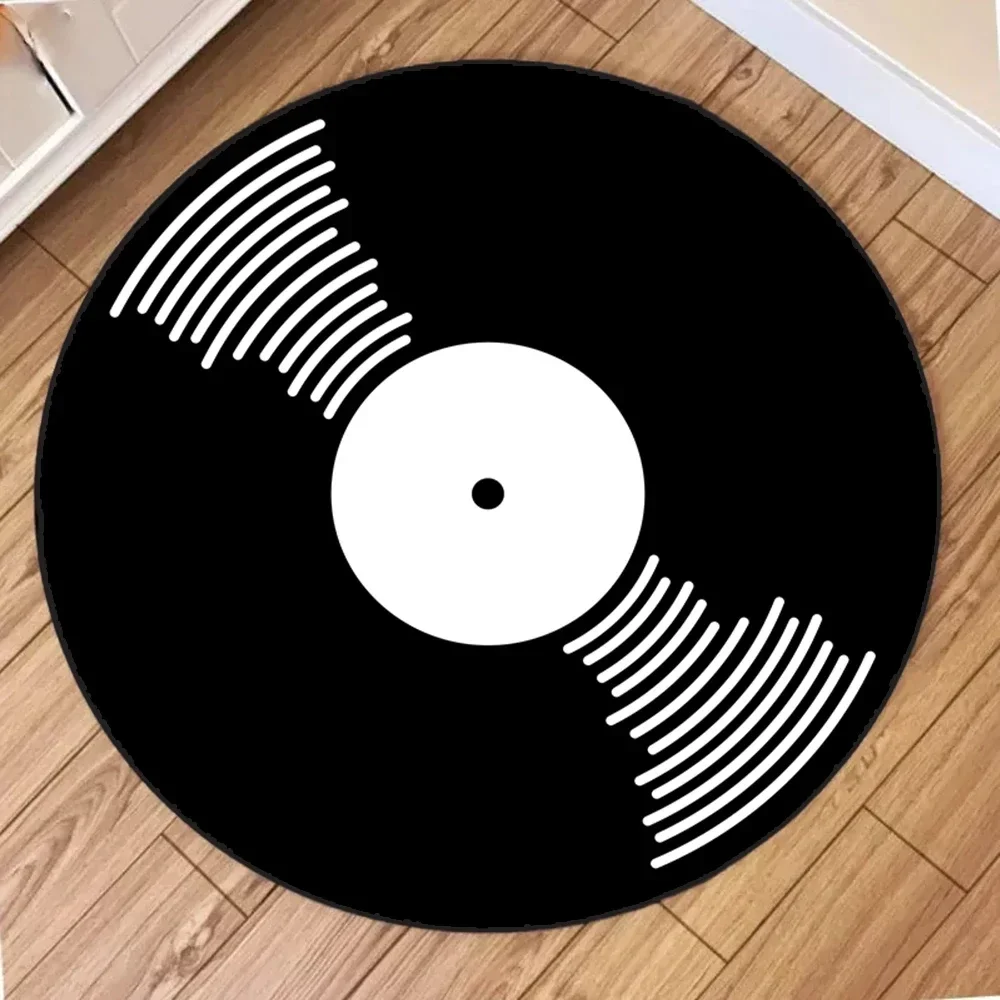 Vinyl Record Round Carpet – Music & CD Themed Anti-Slip Soft Mat for Game Room, Living Room, Bedroom, Home Decoration