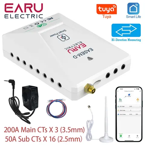 Tuya 스마트 WiFi 다중 회로 19 채널 양방향 전력 에너지 kWh 미터 모니터 AC90-480V 200A 300A, 19PCS CT 클램프 포함