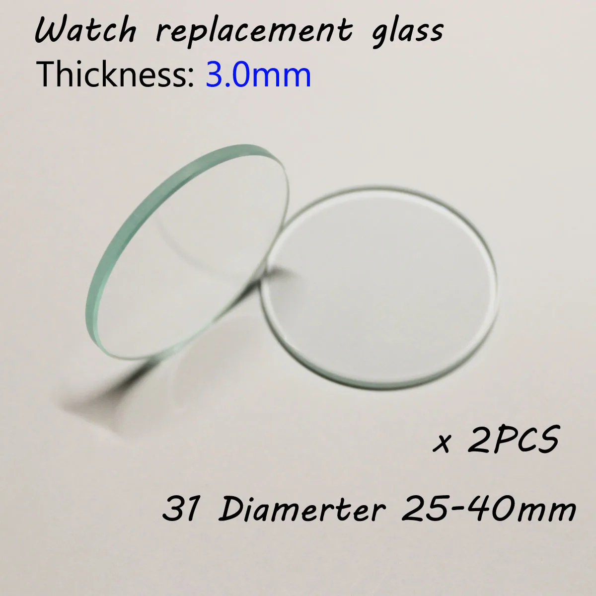 2Pcs Thickness 3.0mm Round Smart Watch Glass 25mm to 40mm Replacement Flat Watch Lens Glass Crystal Mirror Watch Repair Tools