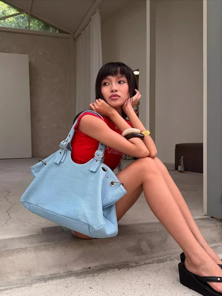 

Корейская сумка через плечо с пряжкой из искусственной кожи для подмышек, дизайнерская женская большая сумка большой вместимости, однотонная сумка для йоги с верхней ручкой