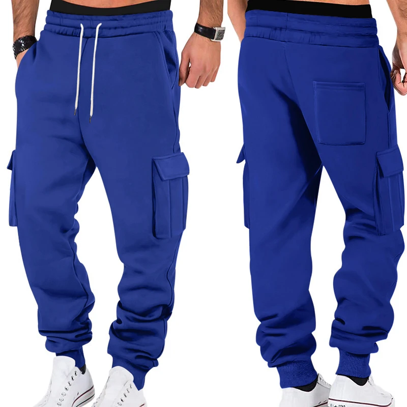 

Мужские брюки-карго, зимние повседневные рабочие брюки в американском стиле на флисовой подкладке с завязками на талии и несколькими карманами, спортивные брюки для бега"