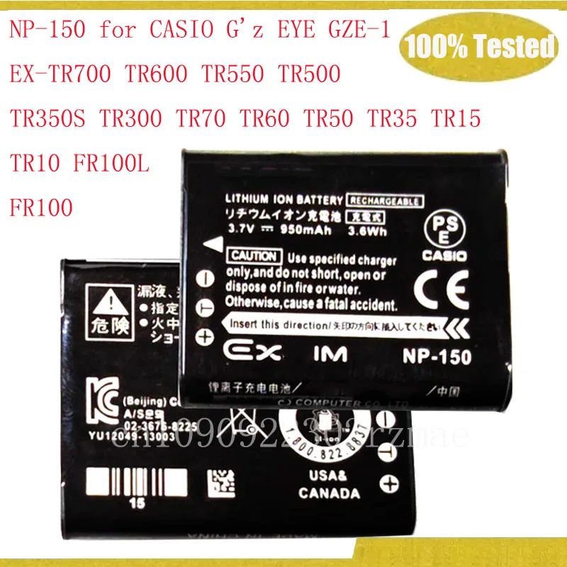 NP-150 batería de 950mAh para CASIO G'z EYE GZE-1 EX-TR700 TR600 TR550 TR500 TR350S TR300 TR70 TR60 TR50 TR35 TR15 TR10 FR100L FR100