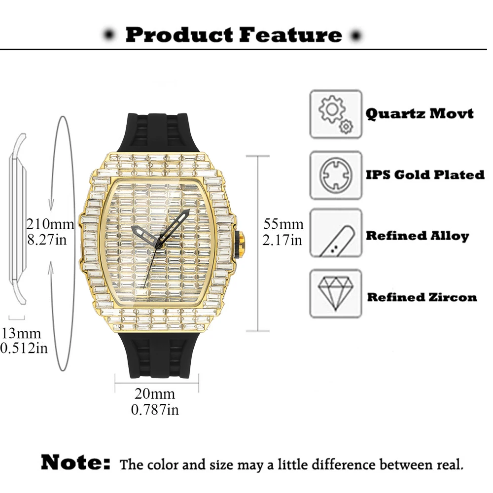 Men's Creative Full Square Diamond Watch, Gift Box