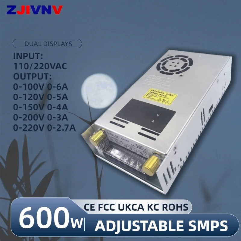 

600W Dual Digital DC Adjustable Switching Power Supply AC-DC Converter 100V 6A 120V 5A 150V 4A 200V 3A 220V 2.7A S-600