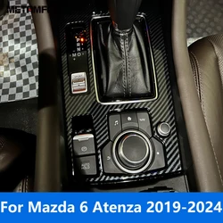 For Mazda 6 M6 Atenza 2019-2022 2023 2024 Carbon Fiber Center Console Gear Shift Box Panel Cover Trim Accessories Car Styling