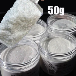 50g White Iridescent Fairy Glitter Powder 0.1mm(1/256) 4 Color Shiny White Sugar Powder Christmas Sparkly Sugar Manicure Powder