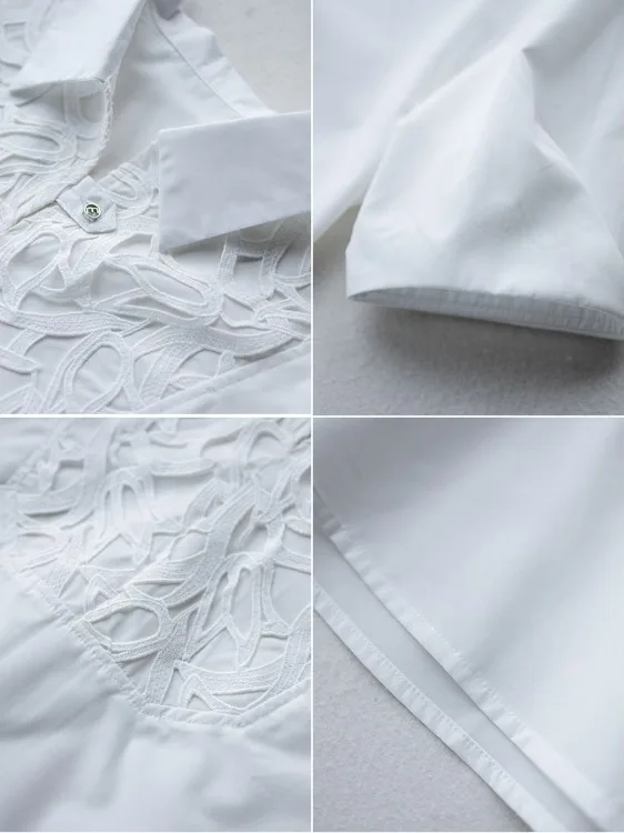 قميص نسائي أنيق مطرز بأكمام قصيرة صيفي فريد من نوعه جميل فضفاض قميص أبيض عصري بياقة بولو