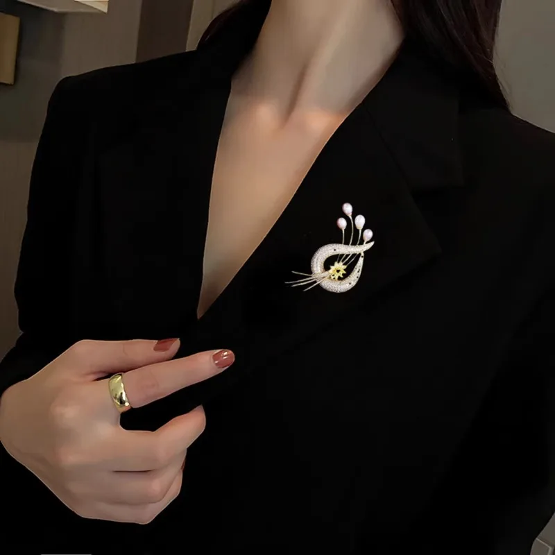 Брошь с пресноводным жемчугом, брошь с цирконом, элегантная брошь с темпераментом, модная булавка для костюма для пальто