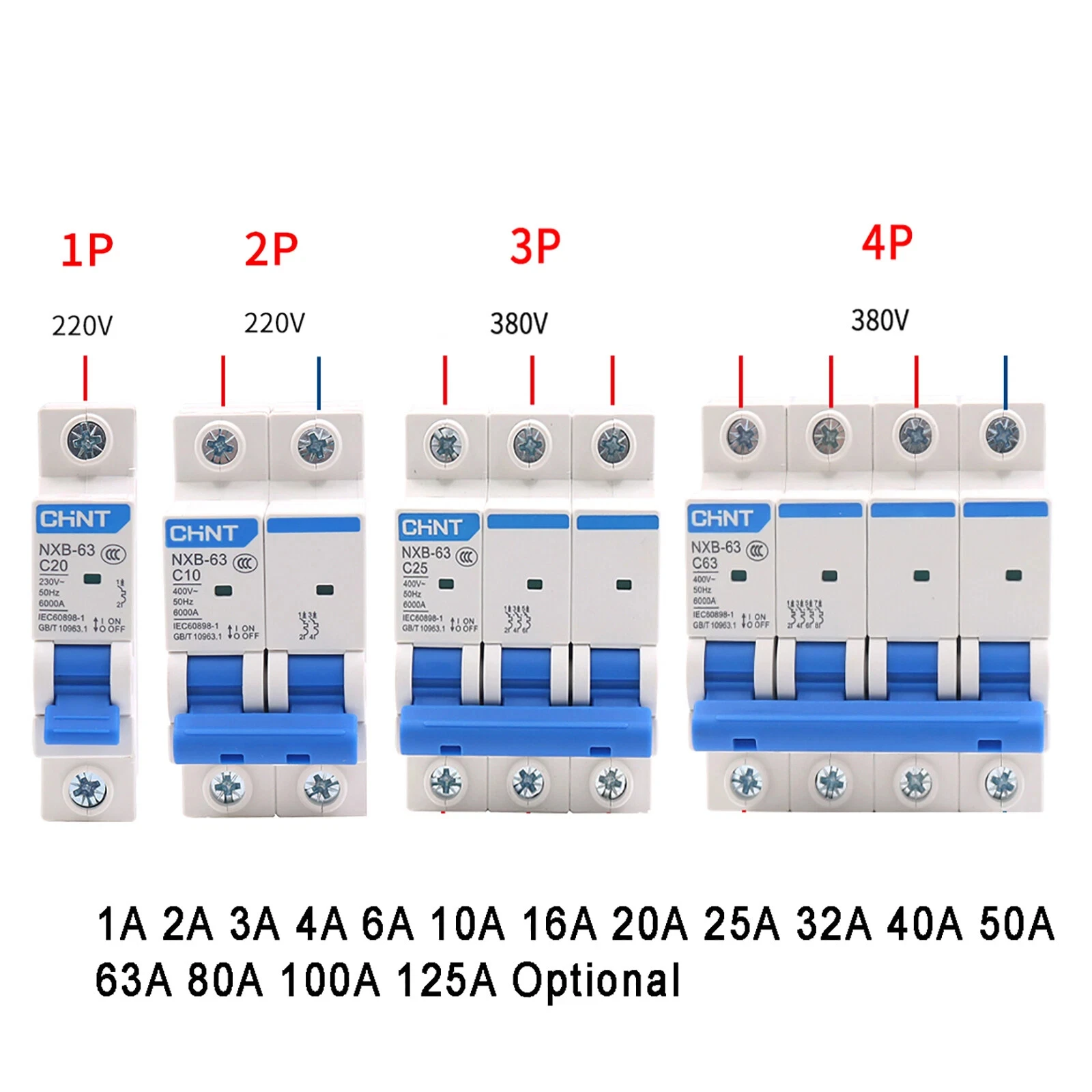 

NXB-63 Mini Current Circuit Breaker Line Circuit Breaker 1, 2, 3, 4 Rod 1-125a Fuse Fuse Switch - Air Switch Pipe Safety Switch