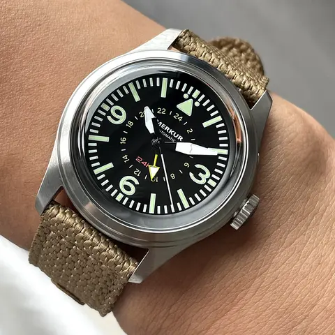 Merkur 레트로 시계 남성용 스킨 다이버 시계 빈티지 24H 자동 기계식 시계 38mm 빛나는 방수 Relojes Para Hombres