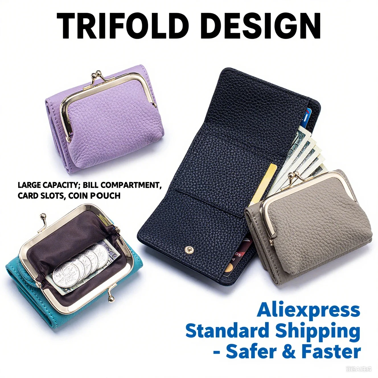 

Vintage Design Short Women's Mini Wallet Master Genuine Leather RFID Blocking Multi-Card Slot Coin Purse Kiss Lock Clasp Bags
