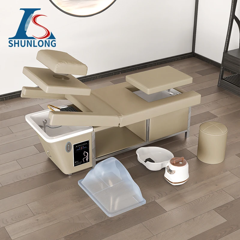 Multifunctional Head Spa Shampoo Bed With Fumigation Steamer Touch Control Panel Hair Washing Massage Table With Stool for Beaut
