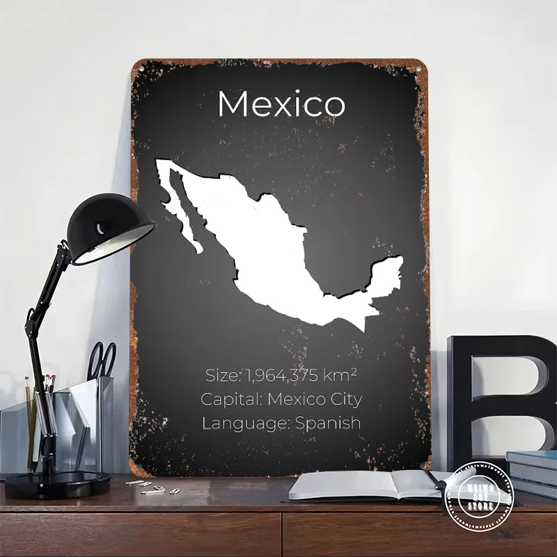Mexico Map Outline Poster Customized Vintage Metal Signs Wall Art Retro Tin Plaque for Wand Deko Interior Accessories House Bar