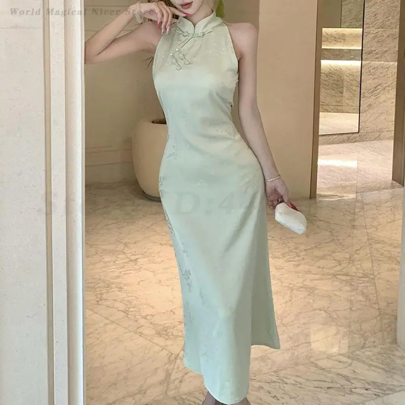 

Традиционное китайское женское платье Cheongsam, сексуальное тонкое платье Qipao, классические жаккардовые платья с воротником-стойкой, зеленые элегантные платья в стиле ретро