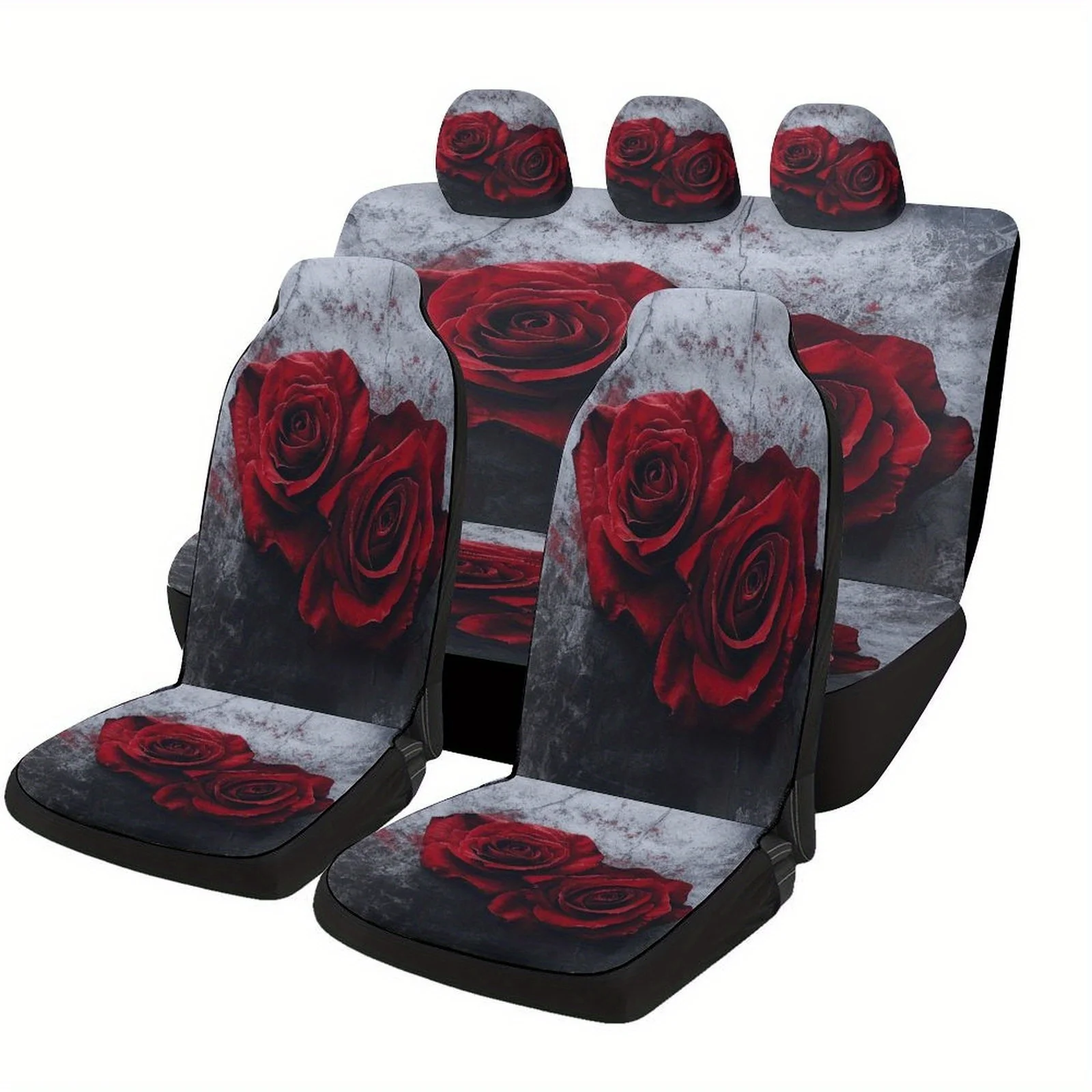 مجموعة غطاء مقعد السيارة المصممة بالورود الحمراء لمعظم السيارات، أغطية حماية مقعد السيارة العصرية عالية الجودة، مجموعة كاملة، عالمية C #1