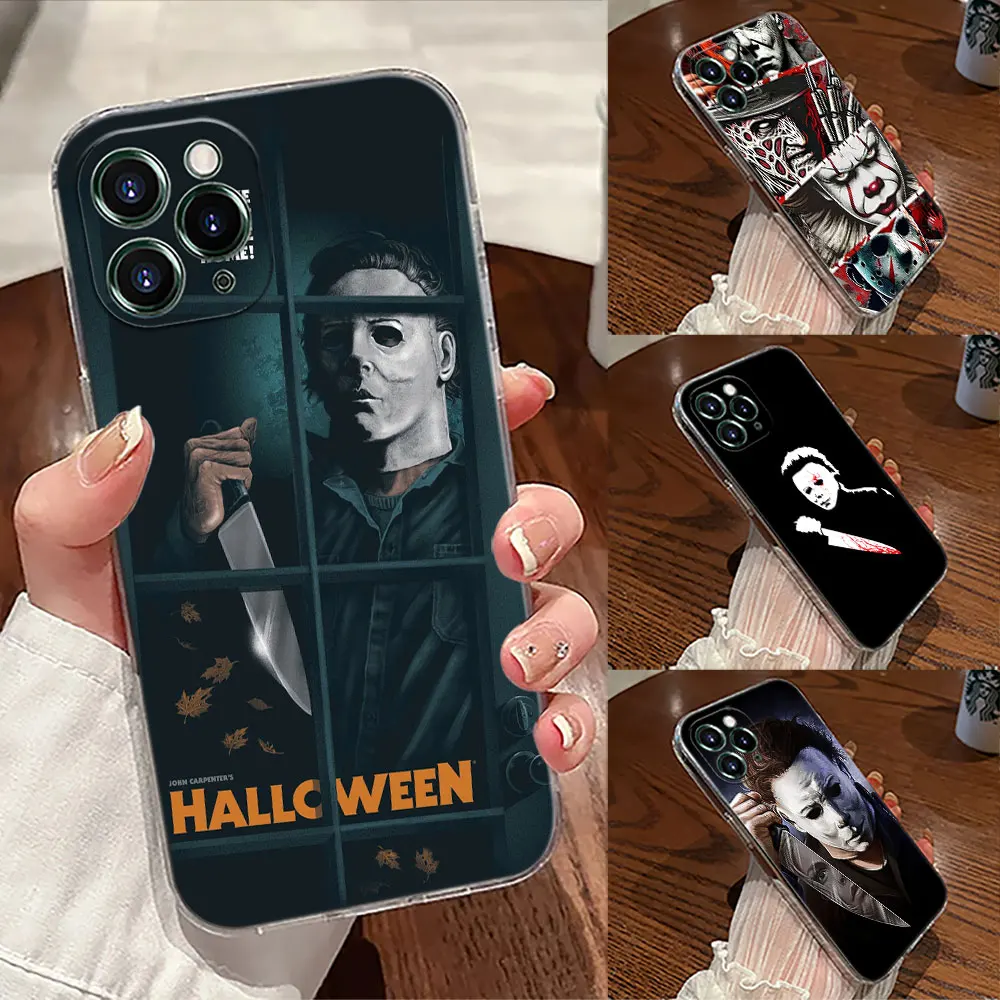 

Horror Halloween Movie Michaels Myers Transparent Case For Apple iPhone 17 16 15 14 13 12 11 Pro Max 16 E Plus 17Air Phone Cover