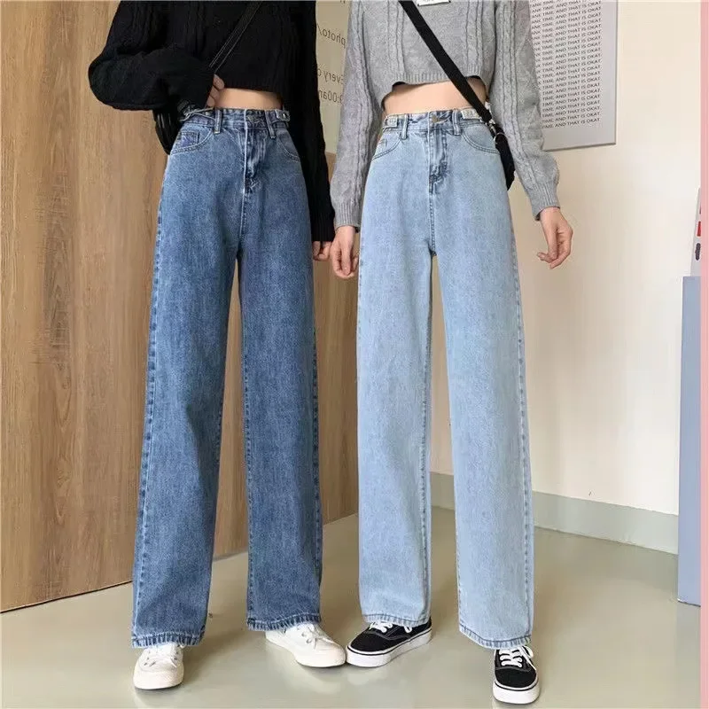 

Loose Design Mopping Jeans Women's Retro Blue Thin and Versatile Student Drape Nine Points Wide Legs Summer New Women Clothing