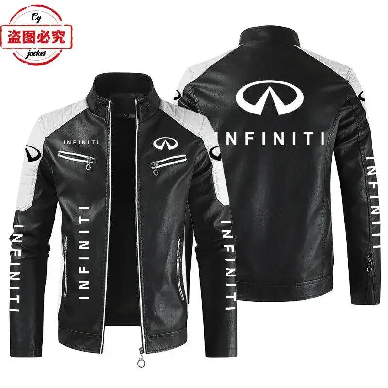 INFINITI Car Logo Printed Racing Suit PU Leather Jacket Windproof Stand Up Collar Jacket Four Season Infiniti Team Men's Jacket