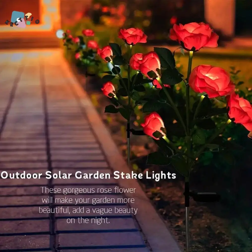 

3 Heads Solar Artificial Flower Light Solar Powered Realistic Waterproof Landscape Lamp Ground Mounted Automatic Light Sensor