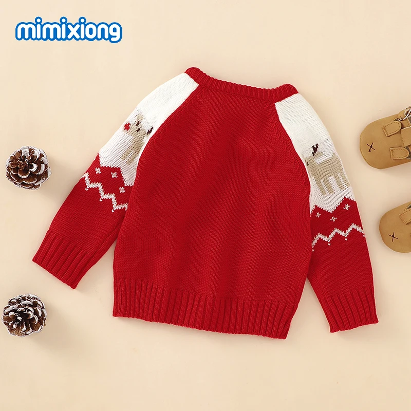 Baby Christmas Sweaters Knitted Winter Red Crew Neck Long Sleeve Newborn Boys Girls Knitwear Jumpers 0-18m Infant Kids Pullovers