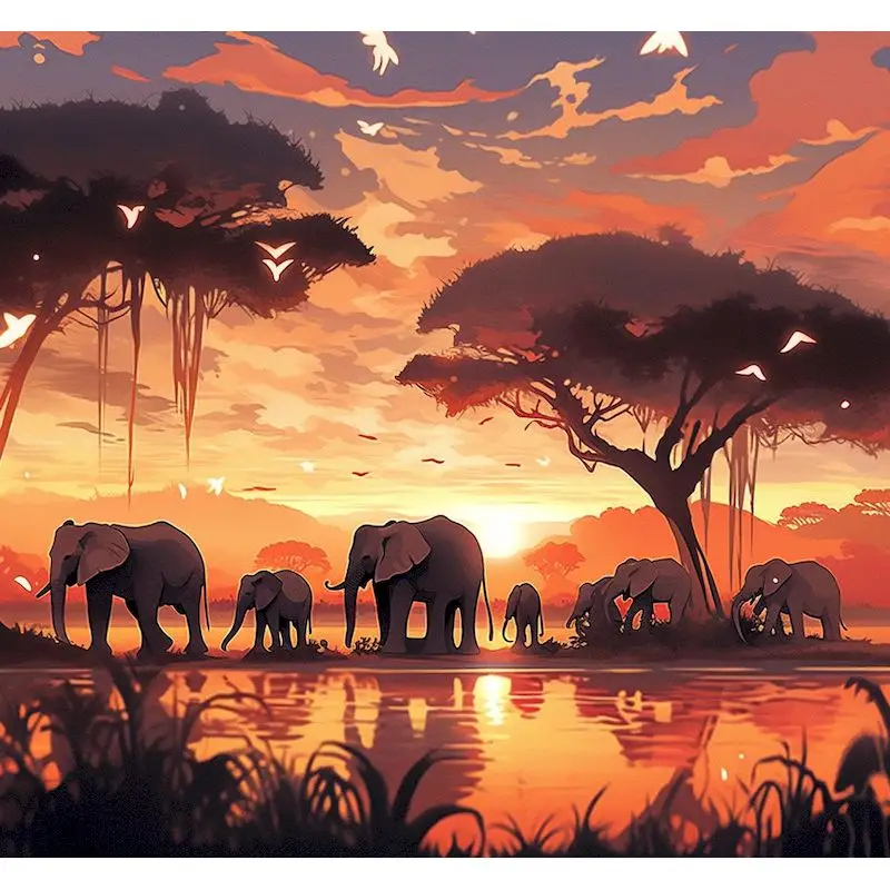 GATYZTORY Sunset Elephants DIY Painting By Numbers