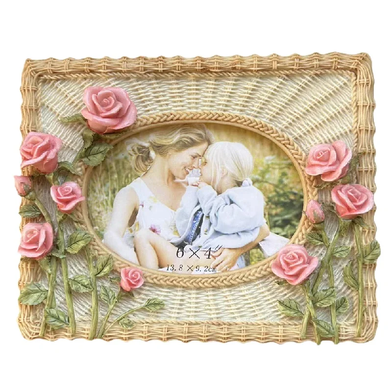 Home Decoration Embossed Lace Desktop Resin Rose Photo Frame