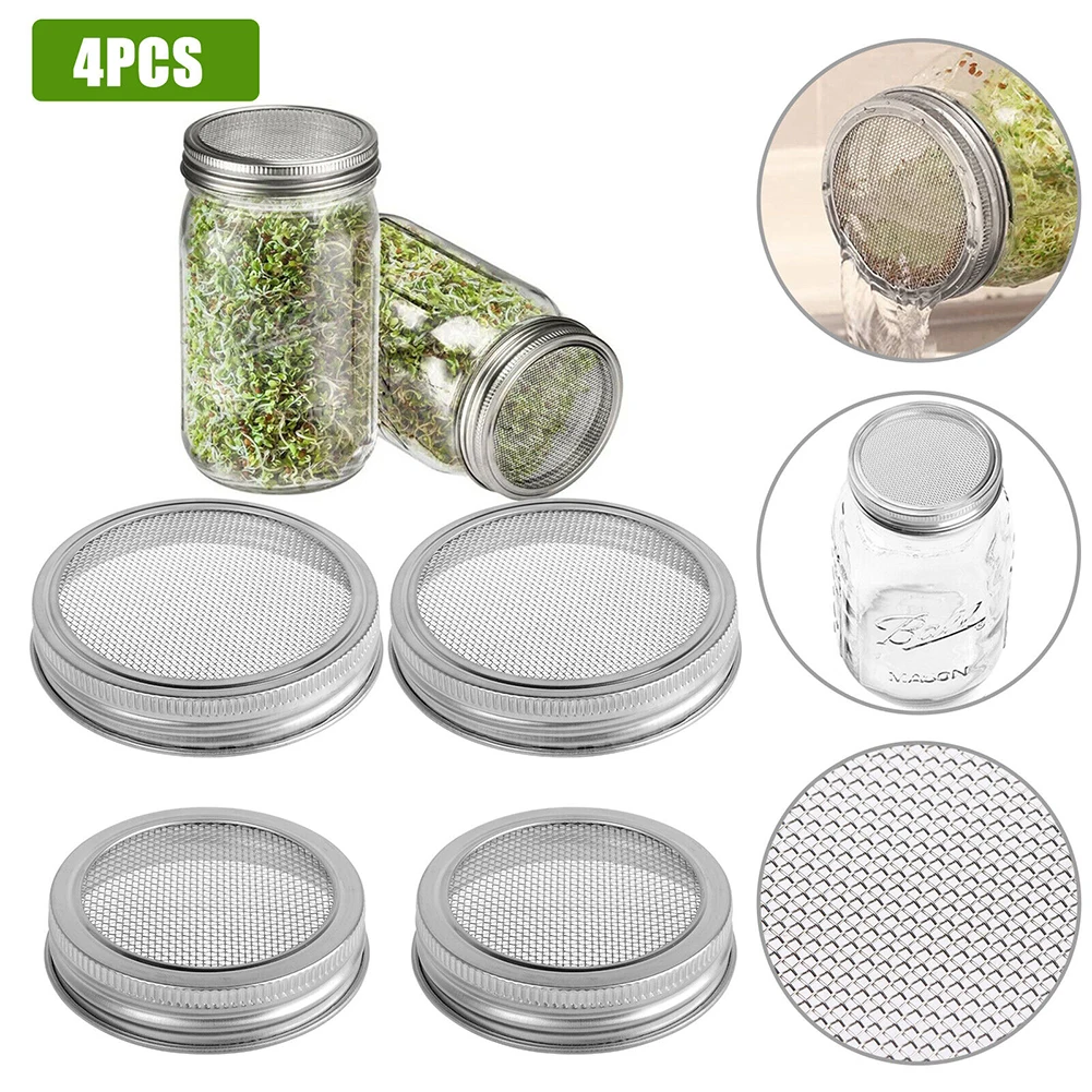 

4pcs 70mm Stainless Steel Strainer Sprouting Cover Lid For Wide Mouth Germinator Jars Sprouting Lids