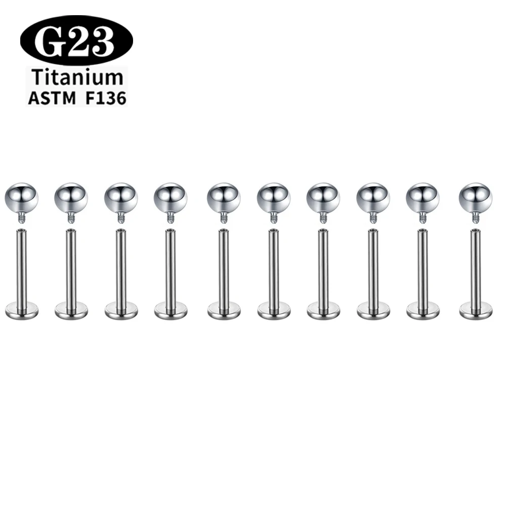 2/10/50/100PCS ASTM F136 G23 Titanium Labret Lip Stud Earrings Wholesale Piercing Body Jewelry Internally Threaded Ball Nose Nai