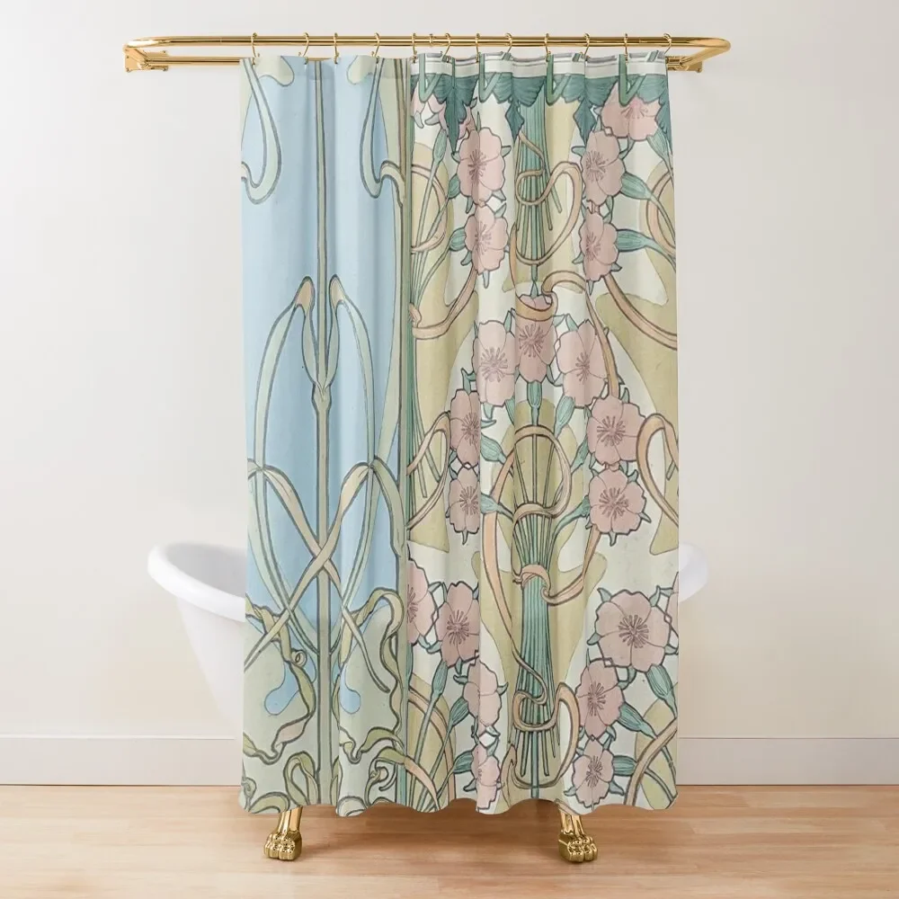 Floral design 30, from Documents D??coratifs, by Alphonse Mucha. HIGH DEFINITION Shower Curtain Shower Set Curtain