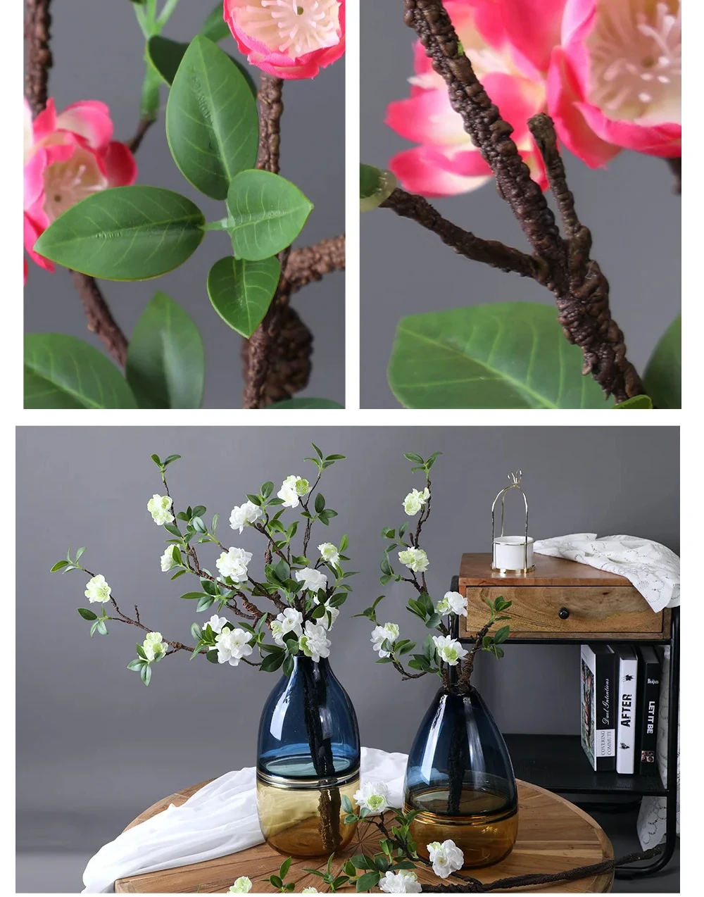 4 Stück künstliche getrocknete Pflaumenblütenzweige für Heimdekoration, Schreibtischdekoration, Bonsai, Hochzeit, Party, Blumenarrangement, Styling – Detail 7
